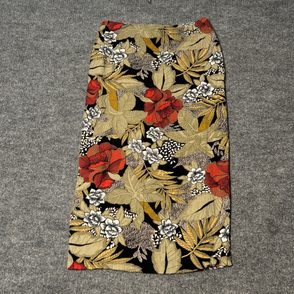 Rafaella Vintage Tropical Floral Rayon Midi Skirt women's size 6 Black Red Green